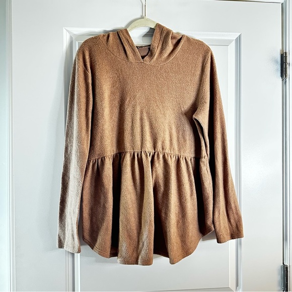 Bombom Brown Peplum Hoodie Tunic Top XL Made in USA - Picture 3 of 11